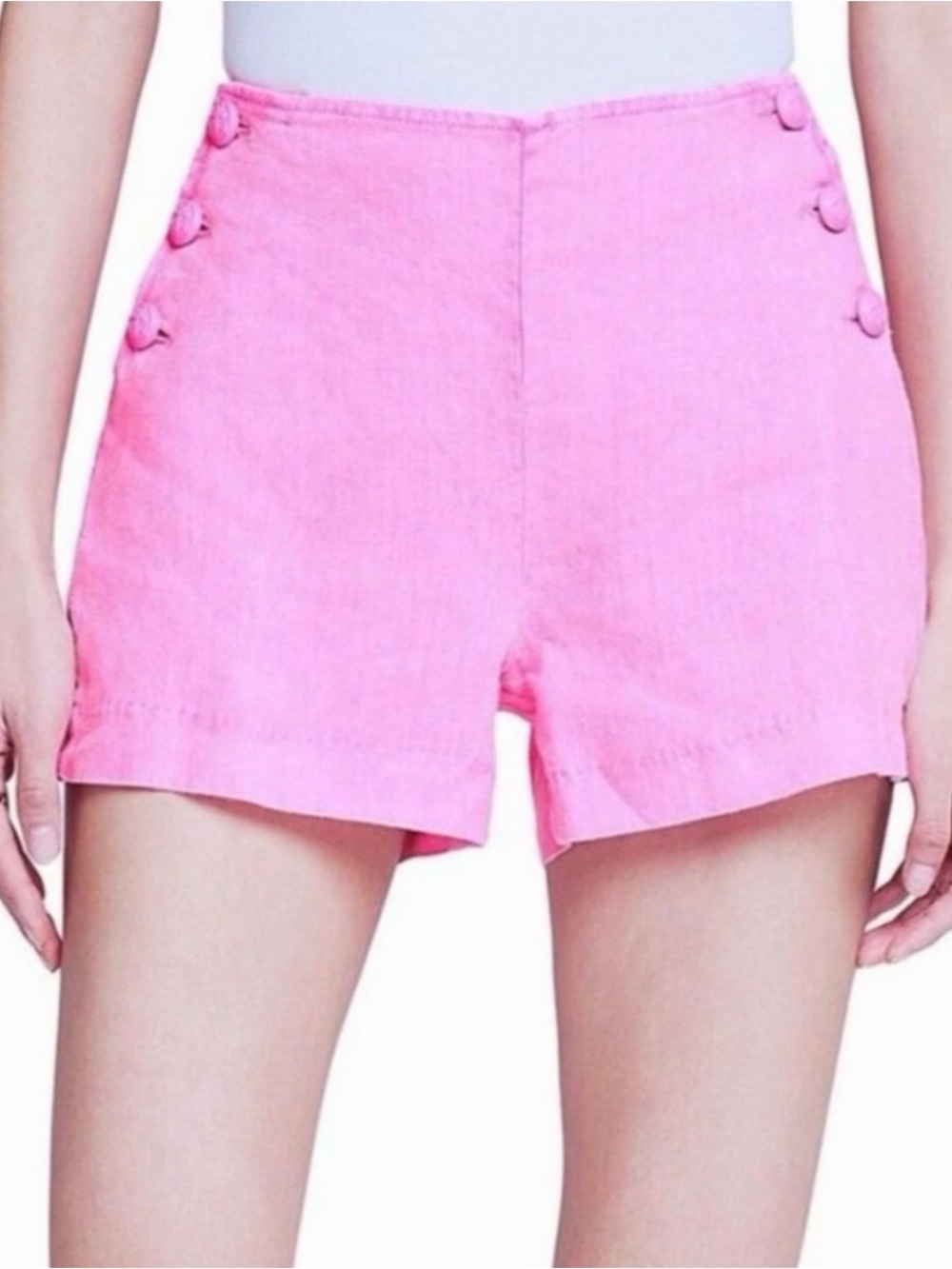 L'AGENCE Jude High-Rise Sailor Shorts Womens Size 29 in Hot Pink Linen